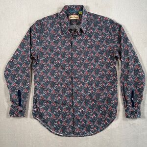 Robert Graham Shirt Mens Medium Floral Flip Cuff Button Down Long Sleeve